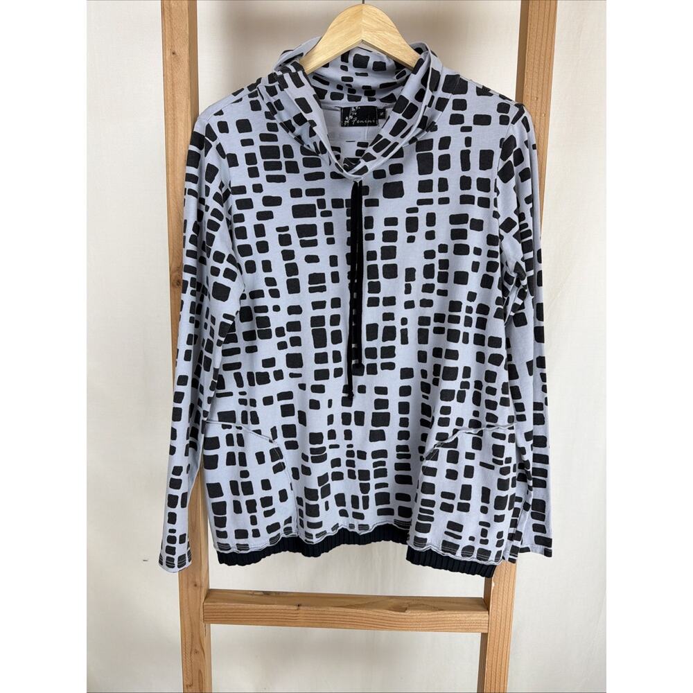 NWT Fenini Gray Black Cowl Neck Pattern Long Sleeve Top #0987 Size Small